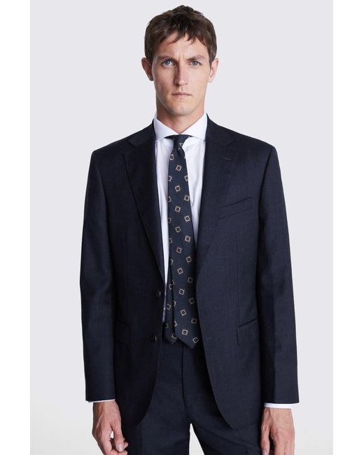 Moss Bros Blue Regular Fit Charcoal Twill Suit Jacket for men