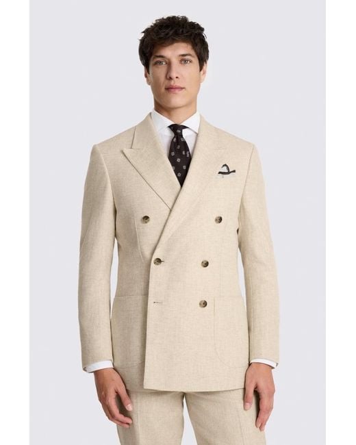 Moss Bros Natural Relaxed Fit Ecru Twill Linen Cotton Suit Jacket for men