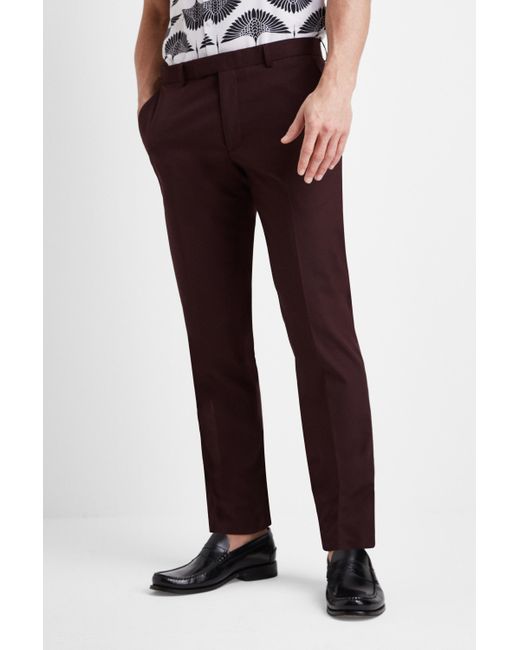 Moss London Slim Fit Burgundy Trousers 