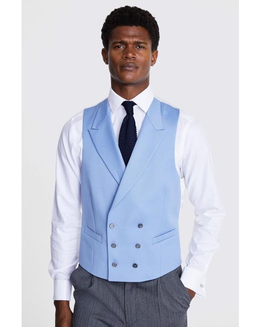 Moss Bros Blue Tailored Fit Sky Morning Waistcoat for men