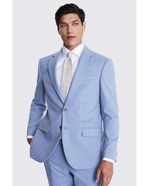 Moss Bros Blue Tailored Fit Light Flannel Suit Jacket for men