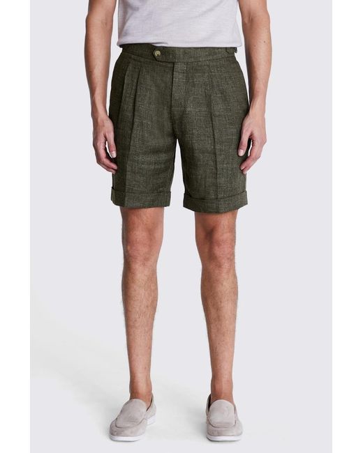Moss Bros Green Linen Shorts for men