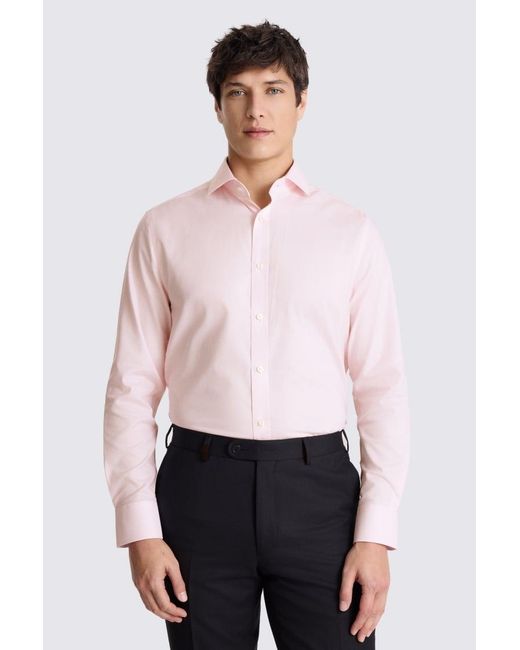 Moss Bros White Tailored Fit Dobby Stretch Shirt for men