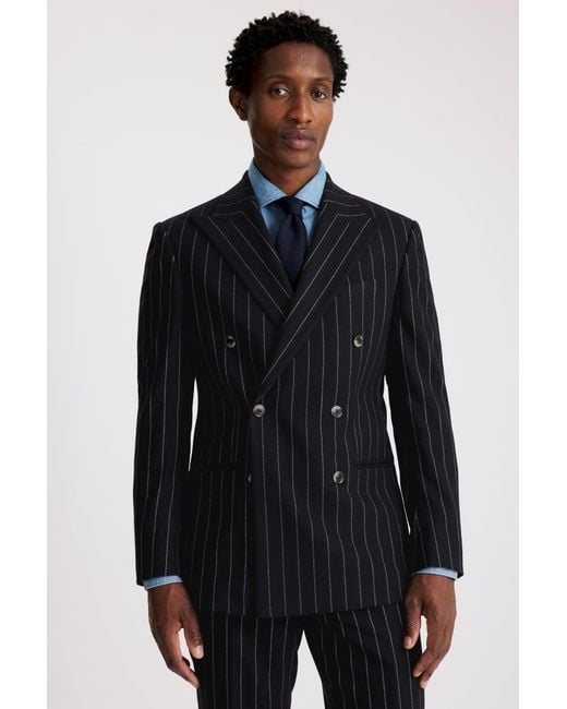 Moss Bros Black Tailored Fit Stripe Suit Jacket for men
