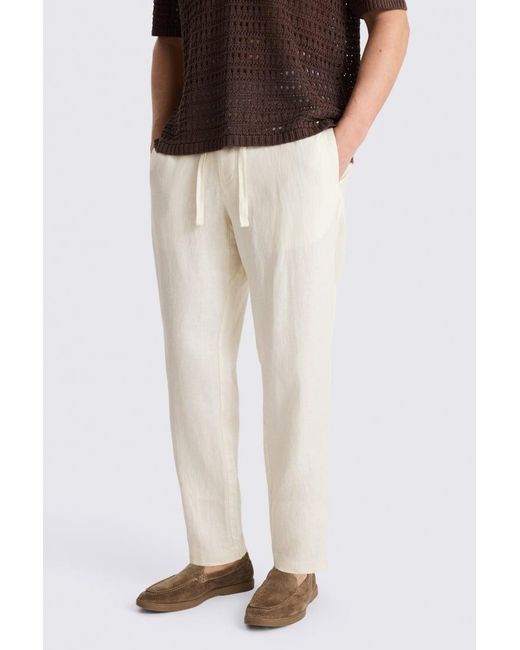 Moss Bros White Off- Linen Drawstring Trousers for men