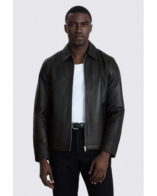 Moss Bros Gray City Nappa-Leather Jacket for men