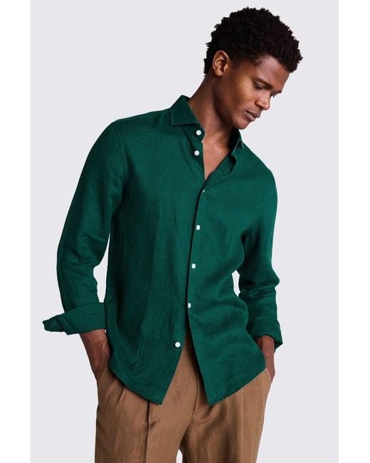 Moss Bros Green Emerald Linen Shirt for men