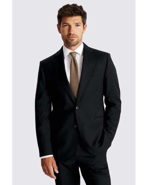 Moss Bros Black Tailored Fit Stripe Performance Suit Jacket for men