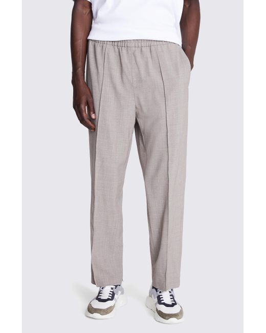 Moss Bros Gray Taupe Relaxed Wide Leg Trousers for men
