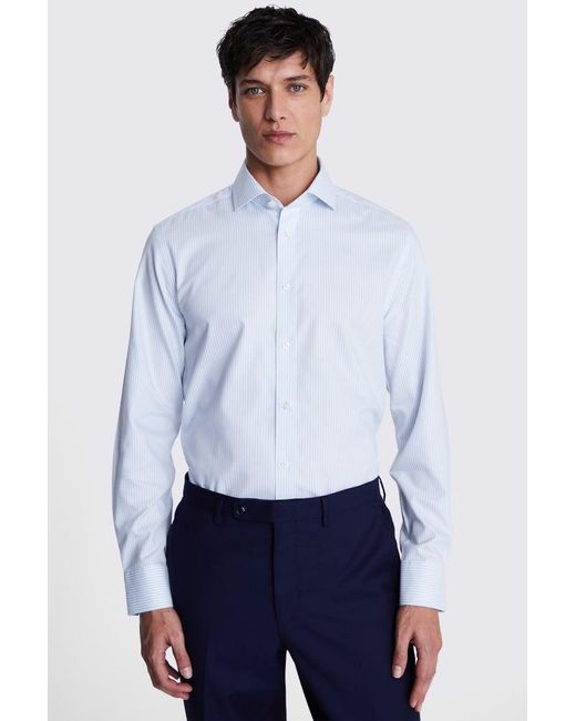 Moss Bros White Tailored Fit Light Stripe Twill Non-Iron Shirt for men