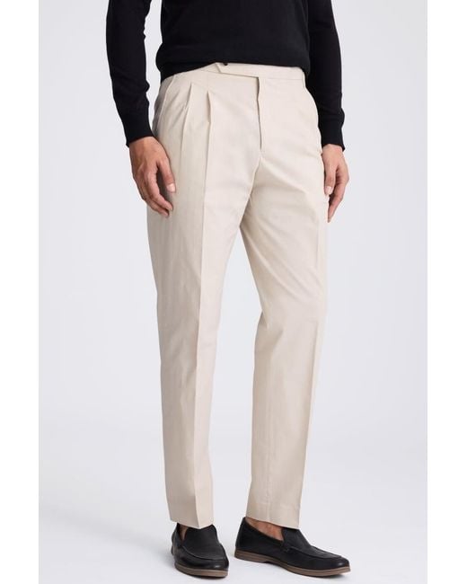 Moss Bros Black Light Camel Pleated Trousers for men