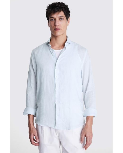Moss Bros White Tailored Fit Soft Linen Shirt for men