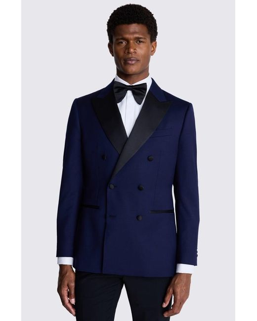 Moss Bros Blue Tailored Fit Twill Tuxedo Jacket for men