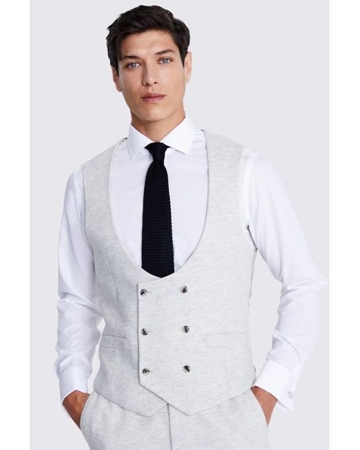 Moss Bros White Tailored Fit Light Donegal Waistcoat for men