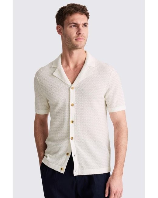 Moss Bros White Jacquard Bouclé Knitted Shirt for men