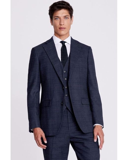 Moss Bros Blue Regular Fit Check Suit Jacket for men