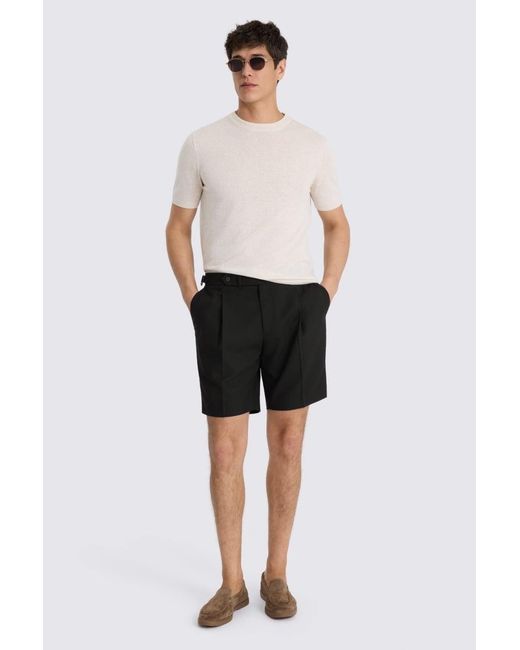 Moss Bros Black Wool Pleated Shorts for men