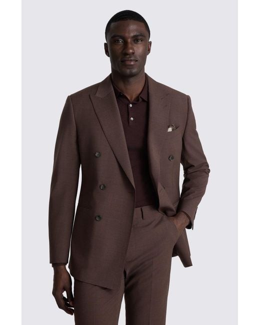 Moss Bros Brown Tailored Fit Dark Plum Performance Suit Jacket for men