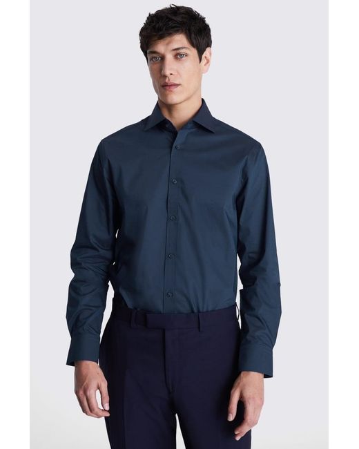 Moss Bros Blue Tailored Fit Dark Stretch Shirt for men
