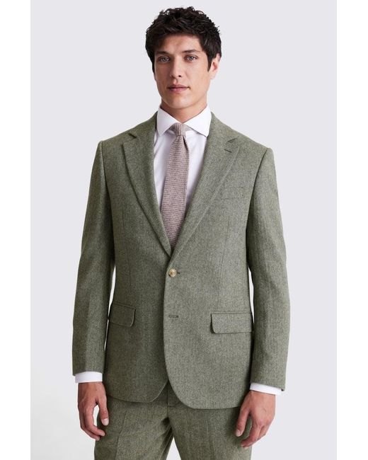 Moss Bros Gray Regular Fit Sage Herringbone Suit Jacket for men