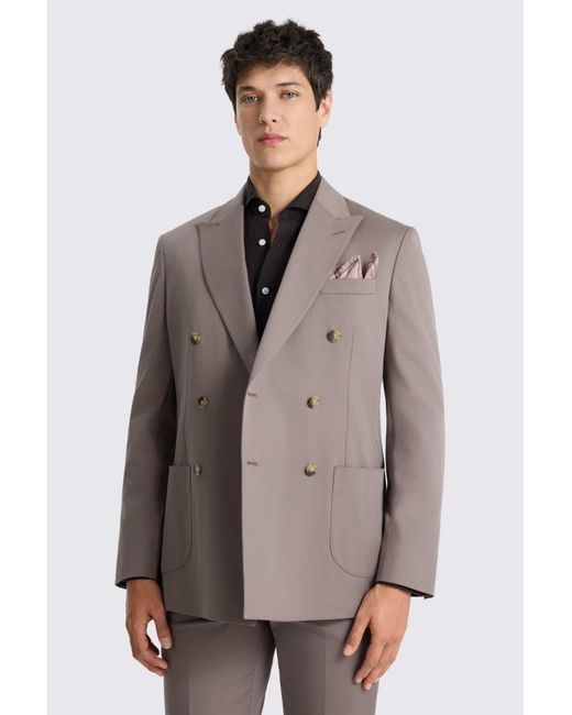 Moss Bros Brown Tailored Fit Taupe Cotton Suit Jacket for men