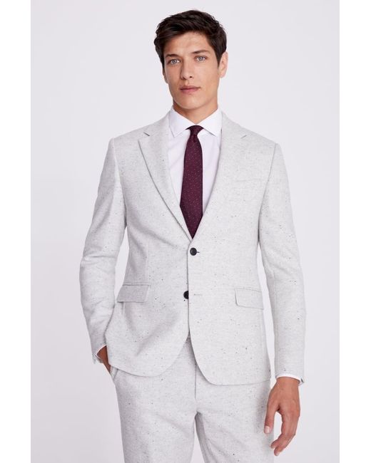 Moss Bros White Slim Fit Donegal Tweed Suit Jacket for men