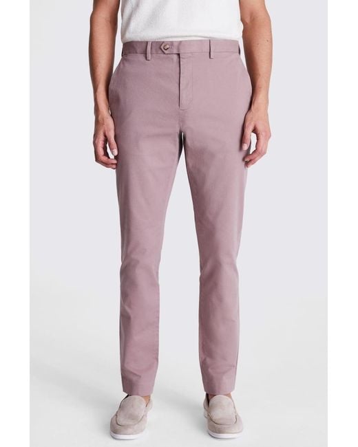 Moss Bros Red Slim Fit Dusty Stretch Chinos for men