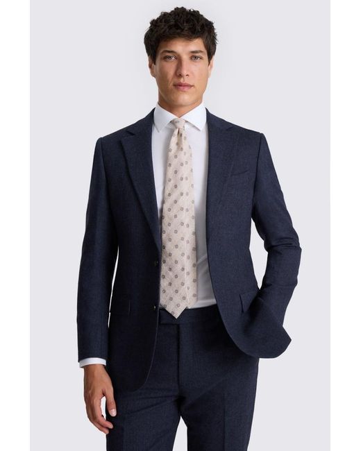 Moss Bros Blue Tailored Fit Ink Herringbone Suit Jacket for men