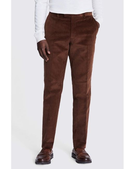 Moss Bros Brown Slim Fit Copper Corduroy Trousers for men