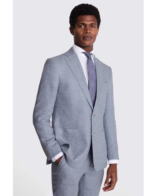 Moss Bros Blue Tailored Fit Light Linen Suit Jacket for men