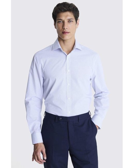 Moss Bros White Regular Fit Single Cuff Printed Shirt for men