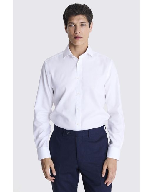 Moss Bros White Tailored Fit Royal Oxford Non Iron Shirt for men