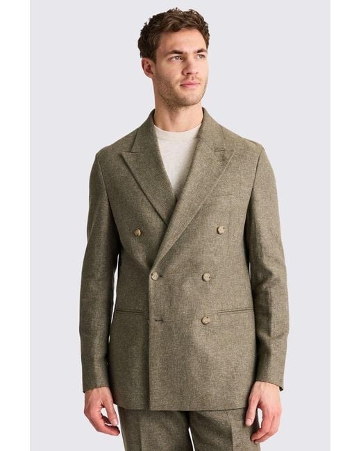 Moss Bros Green Relaxed Fit Khaki Cotton Linen Suit Jacket for men