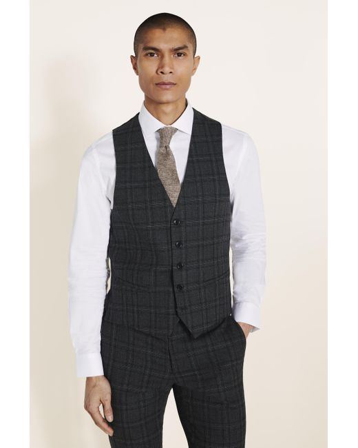 DKNY Multicolor Slim Fit Charcoal Check Waistcoat for men