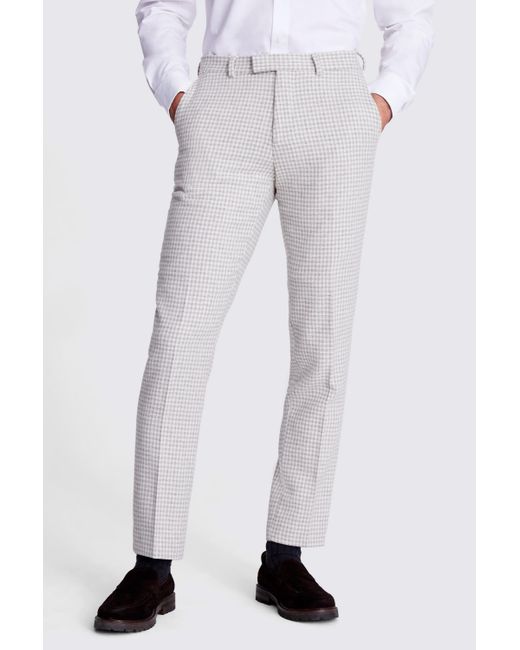 Moss Bros White Tailored Stone Houndstooth Tweed Trousers for men