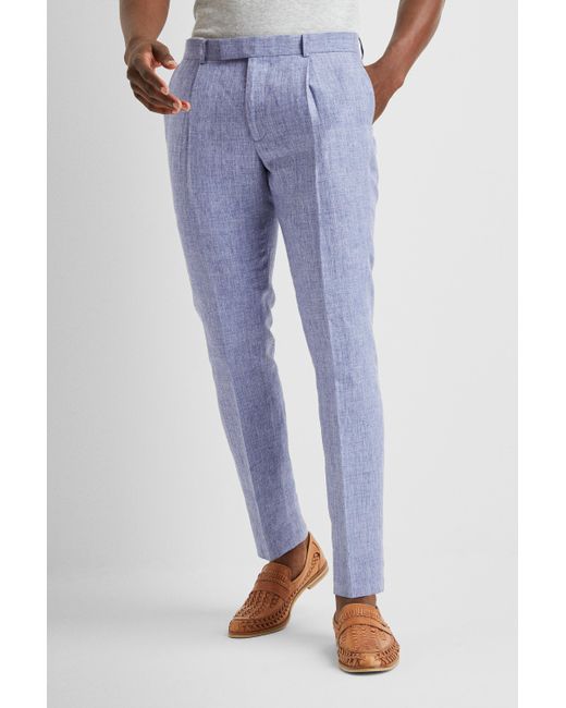 Moss Slim Fit Blue Linen Trousers for Men | Lyst Canada