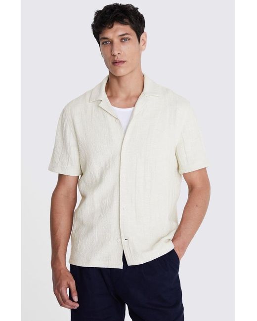 Moss Bros White Light Stripe Woven Cuban Collar Shirt for men