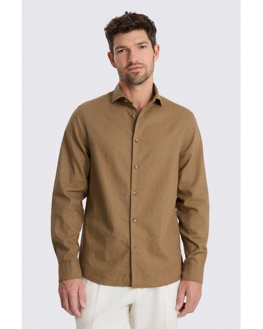 Moss Bros Brown Dark Taupe Cotton Linen Shirt for men