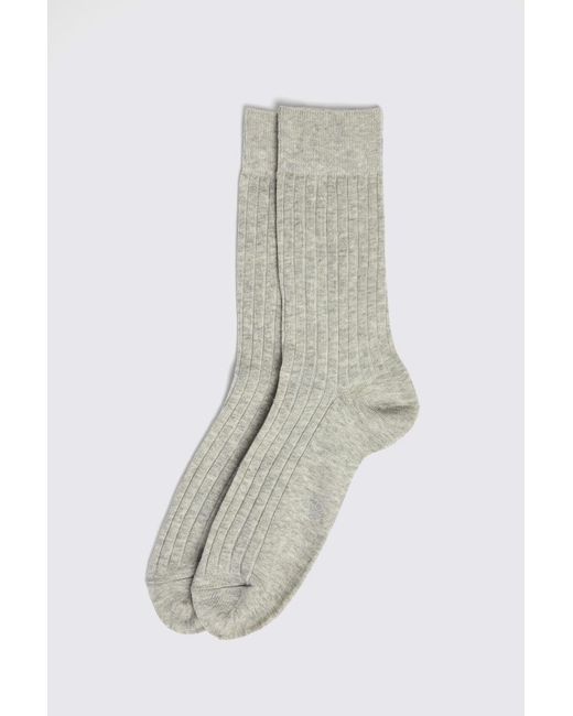 Moss Bros Gray Light Melange Ribbed Socks for men