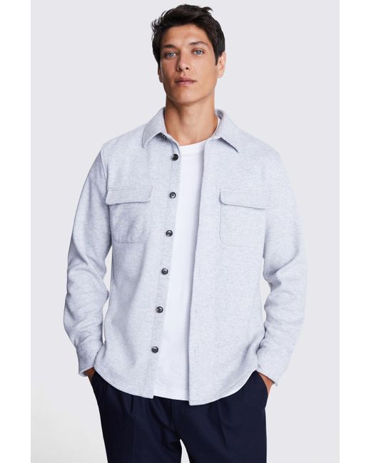 Moss Bros Gray Light Grey Knitted Overshirt for men