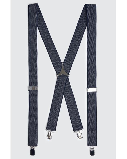 Moss Bros Blue Herringbone Tweed Clip-On Braces for men