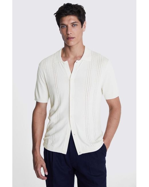 Moss Bros White Ecru Bouclé Knitted Shirt for men