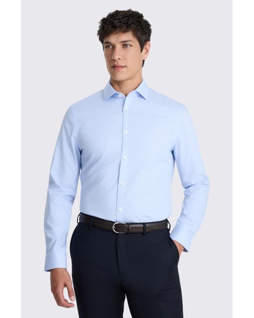 Moss Bros White Slim Fit Sky Stripe Non-Iron Cotton Shirt for men