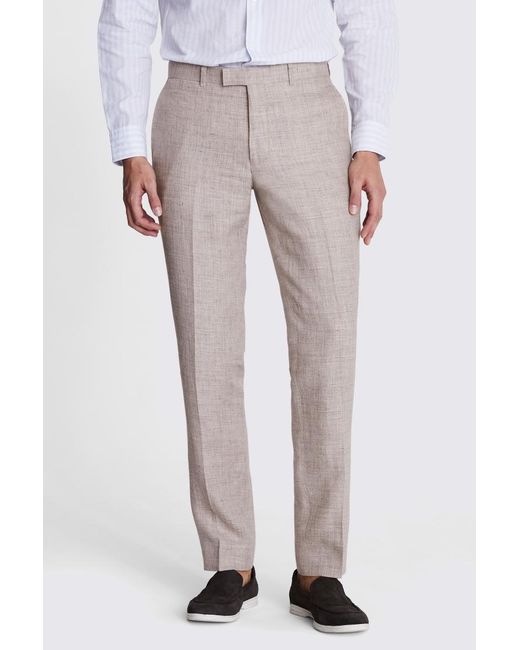 Moss Bros Natural Slim Fit Oatmeal Linen Trousers for men