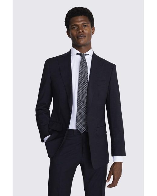 Moss Bros Blue Tailored Fit Charcoal Performance Suit Jacket for men