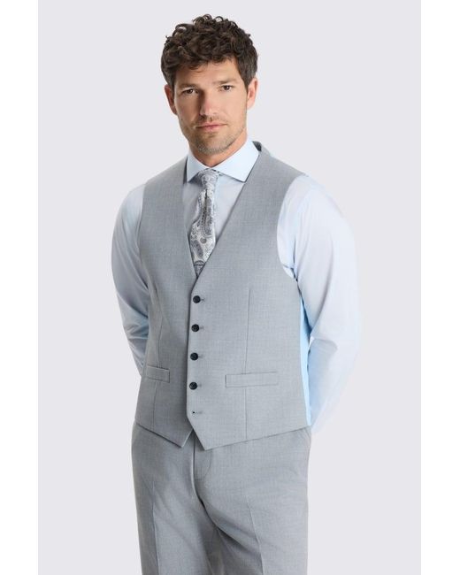 Moss Bros Gray Regular Fit Light Stretch Waistcoat for men