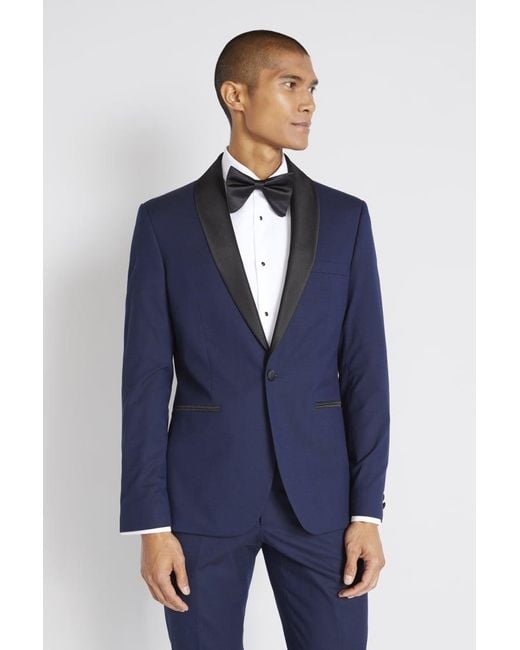 Moss Bros Blue Slim Fit Shawl Lapel Tuxedo Suit Jacket for men