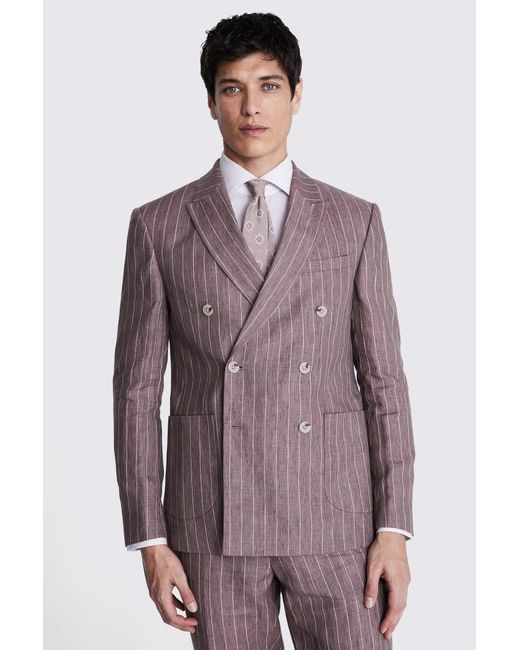 Moss Bros Purple Slim Fit Dusty Linen Stripe Suit Jacket for men