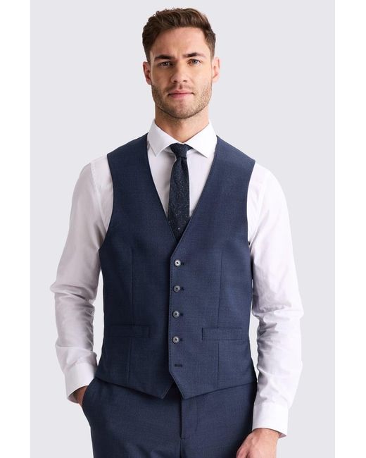 Moss Bros Blue Tailored Fit Waistcoat for men