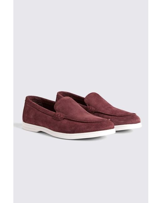 Moss Bros Red Lewisham Dusty Suede Casual Loafers for men